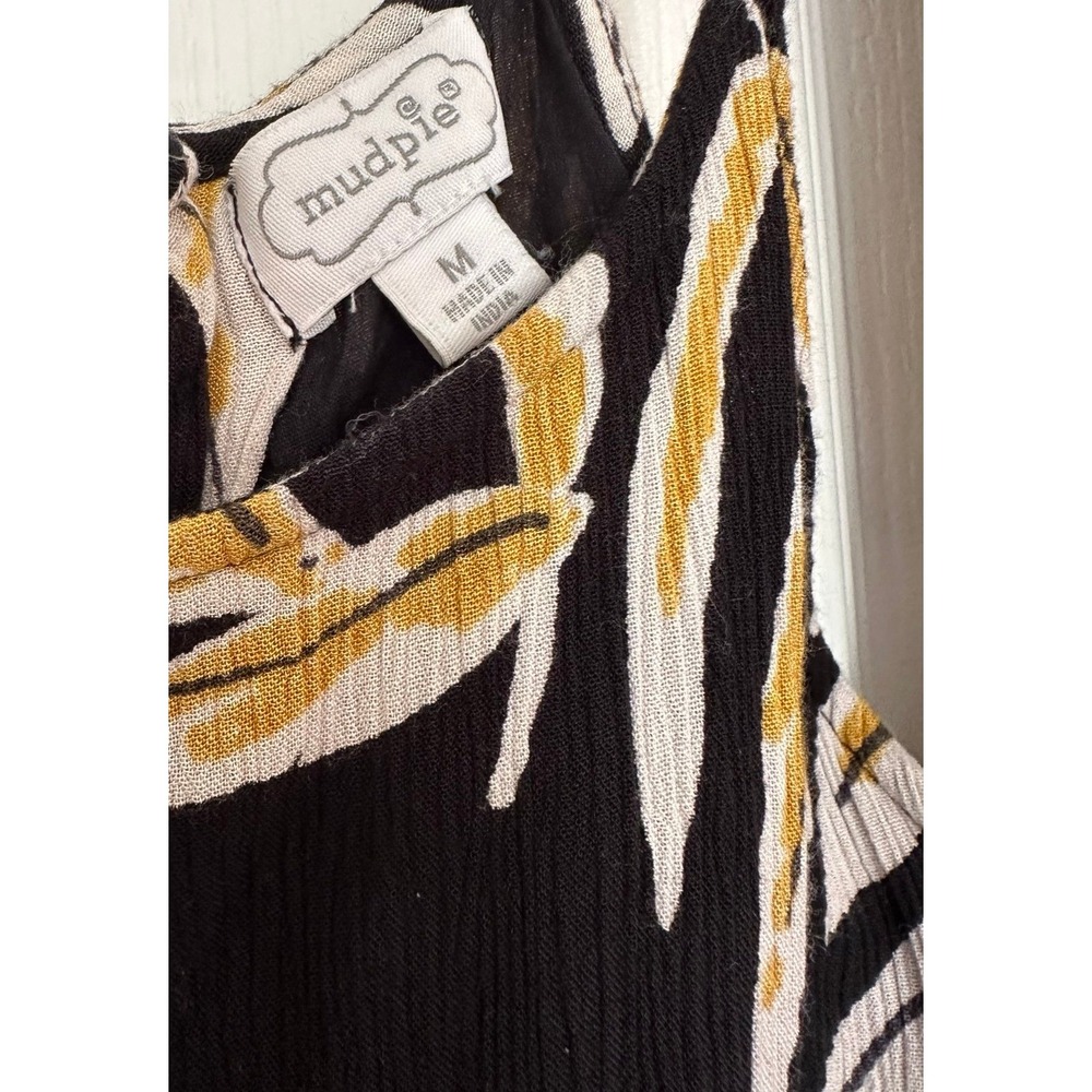 Mud Pie Women Black Yellow Tropical Leaf Cold Shoulder Ruffle Romper Size M - Picture 2 of 2